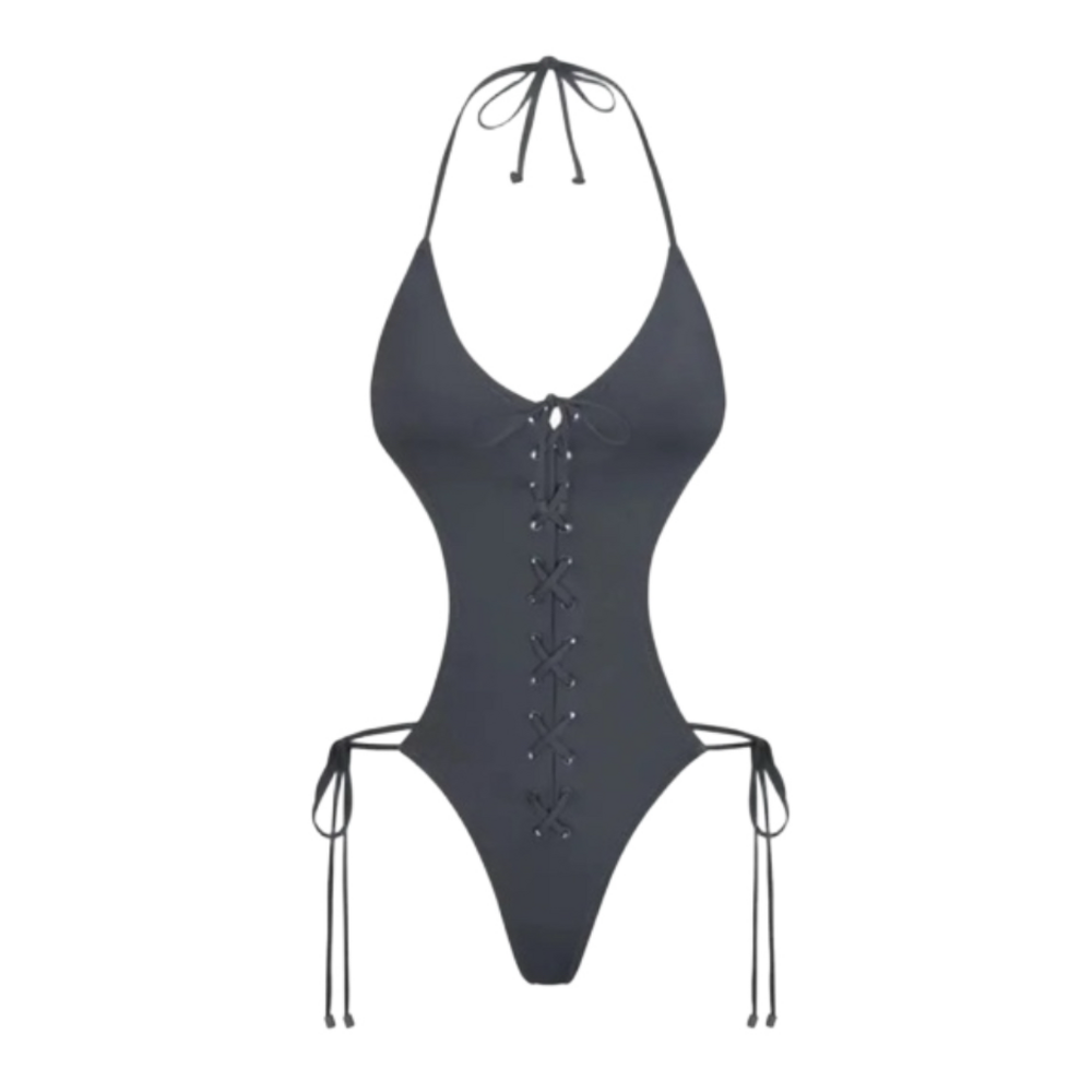Skims XL swim lace up Monokini gunmetal NWT